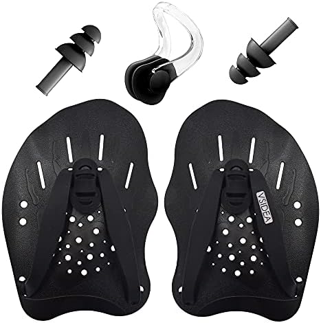 Vsidea Contoured Swim Hand Paddles with Silicone Ear Plugs and Nose Clip, Swim Paddles for Swimming Trainning Exercise
