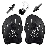 Vsidea Contoured Swim Hand Paddles with Silicone Ear Plugs and Nose Clip, Swim Paddles for Swimming