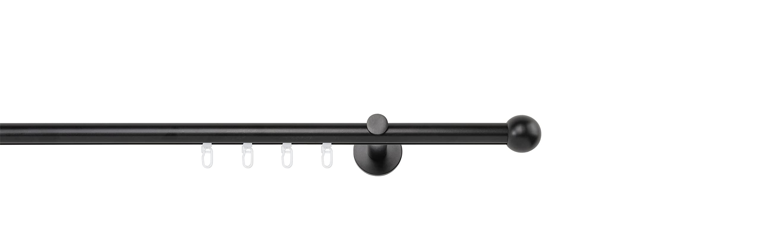 Tringle à rideaux sur mesure - Rail intérieur - 20 mm - Balle - 1 rail - Support mural - 12 cm - Pour rideaux - Noir - 200 cm