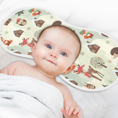 J JOYSAY Deer Owl Fox Beige Baby Burp Cloths for Boys Girls Large 22''x11'' Cotton 4 Layer Burp Rags for Boy Drool one sizex14