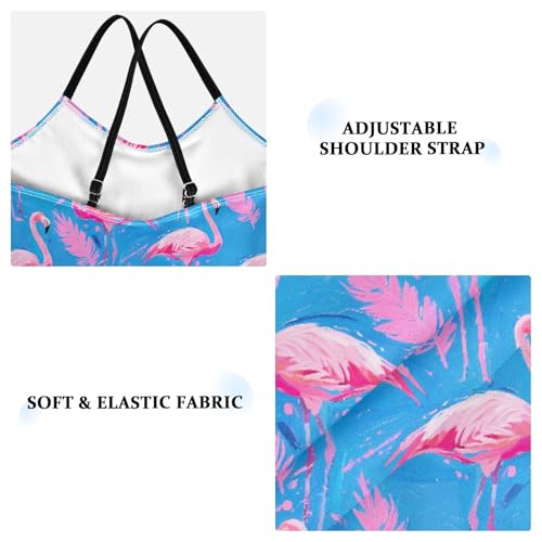 senya Girls Swimsuits One-Piece Swimwear Tie Bathing Suit Beach Summer Round Neck 9-10T Flamingo Palm Leaves Pattern3