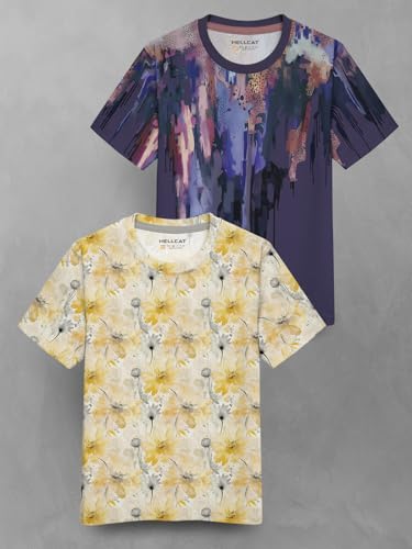 Image of HELLCAT Trendy Front & Back Graphic Printed Cotton Blend Half Sleeve Premium Round Neck Tshirt for Boys - Pack of 2