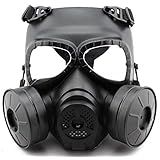 Nexxxly（ネクスリー）フェイスマスク ガスマスク ダブルファン コスプレ ハロウィン サバゲー サバイバル フルフェイス フェイスガード 仮装 (ブラック)