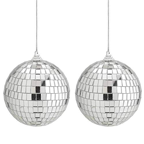 Kicko Mirror Disco Lights - 2 Pack - 4 Inch Silver Hanging Ball