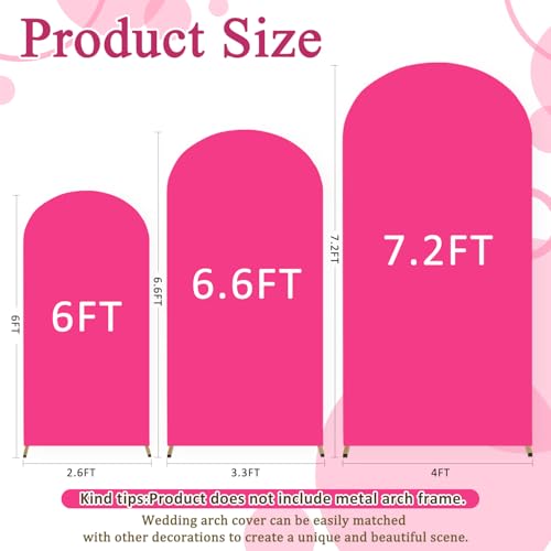 Image of FOTSHARER Hot Pink Arch Cover Set of 3 Spandex Arch Backdrop Cover Pink (7.2FT, 6.6FT, 6FT) Wedding Arch Stand Covers for Chiara Backdrop Stand Covers for Birthday Party Banquet Indoor Outdoor Decor