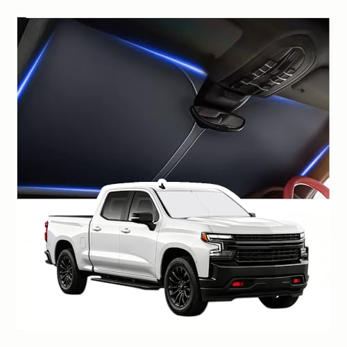 Image of Car Windshield Sun Shade Compatible with Chevrolet 2019-2026 Silverado 1500,Oxford Cloth Sun Shade for Car Windshield with Foldable Design,Windshields Cover Suns Shades with Storage Bag