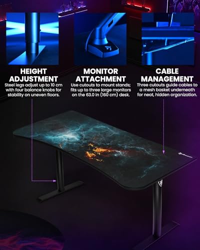 Image of Arozzi Arena Special Edition Ultrawide Curved Gaming and Office Desk with Full Surface Water Resistant Desk Mat Custom Monitor Mount Cable Management Cut Outs - Omega