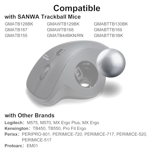 Image of SANWA Small Trackball 34mm /1.34in, Replacement Ball for Logitech M575, M570, MX Ergo, ELECOM, Kensington, Perixx, and Other Compatible Trackball Mice, Glossy Silver