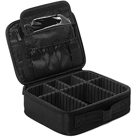 BEIKOTT Makeup Train Case, Makeup Organizer, Portable Artist Storage Bag with Adjustable Dividers for Cosmetics, Makeup Brushes & Toiletry Jewelry Accessories, Black Cover