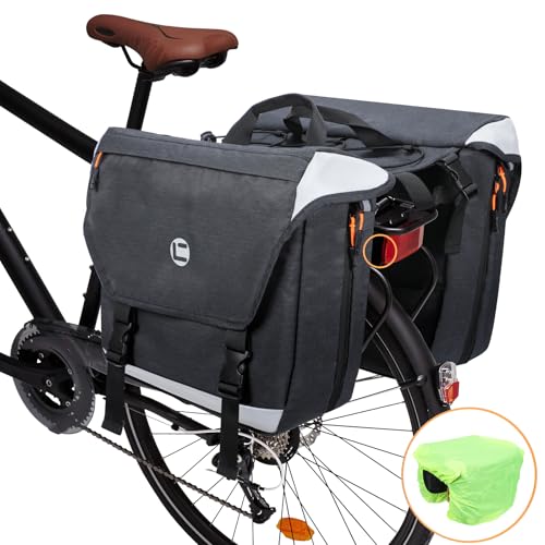 Jhua Pannier Bike Bags for Bicycles Rear Rack 35L Bike Rack Bag, Waterproof Bike Panniers, Durable Bike Saddle Bag for Rear Rack with Reflective Trim/Carrying Strap for Road Bikes, Mountain Bikes