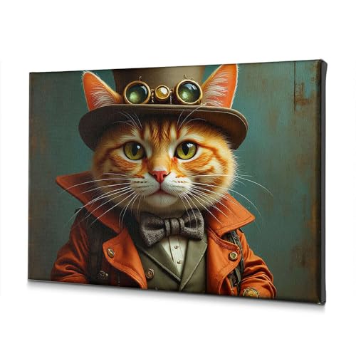 Décoration de Pâques avec chat au chapeau sur toile pour un salon accueillant