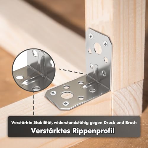 shinfly Winkelverbinder 24 Stück 53×53×35 mm, Galvanisch Verzinkte 90° Metallwinkel, Winkel Bracket, L Klammern Holzverbinder für Möbel, Stuhl, Tisch & Fenster