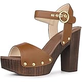 Perphy Platform Heels Slingback Chunky High Brown Heel Sandals for Women 6.5 M US