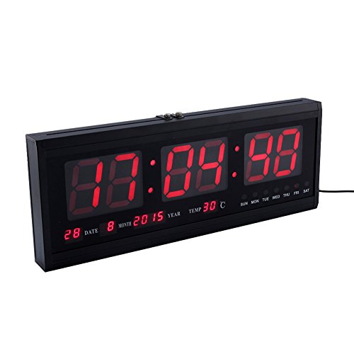Horloge Murale Numérique LED Avec Calendrier, Date, Température, Alarme Digitale - Pendule Electronique Multifonction Suspendue Pour Bureau, Maison, Salon -...