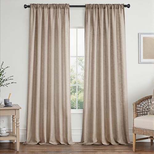 MIULEE Taupe Linen Curtains 84 Inch Length 2 Panels Set for Living Room Bedroom Tan Semi Sheer Light Filtering Farmhouse Rod Pocket Long Soft Thick Linen Textured Window Drapes W42XL84