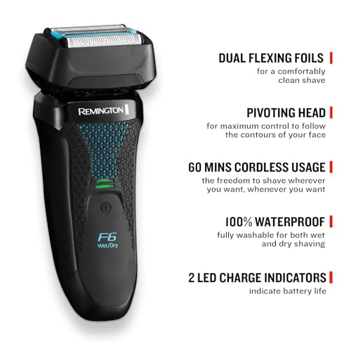 Remington F6 Aqua Men's Electric Shaver (Cordless, Wet & Dry, 100% Waterproof, Foil Shaver, Pop-Up Detail Trimmer, Usb Charging, 60-Minute Usage, 90-Minute Charge With 5-Min Quick Charge) F6000 - 3