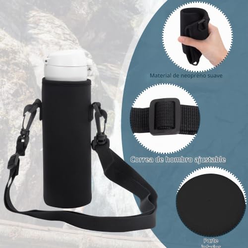 Miniatura 6 de Heveer Bolsa De Botella De Agua 750ml Portátil Funda Para Botella De Neopreno Con Correa De Hombro Ajustable Para Deportes Senderismo Viajes 3 Piezas