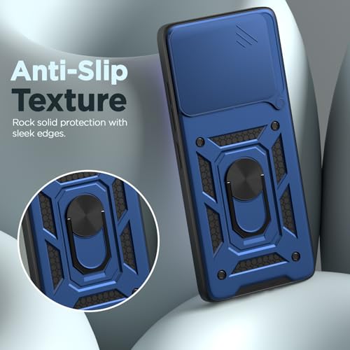 Image of Outlouders Back Cover for Infinix Note 40 Pro 5G | D10 Tough Armor 360 Protection Case with Sliding Camera Shield & Ring Holder Stand Bumper Case (Blue)