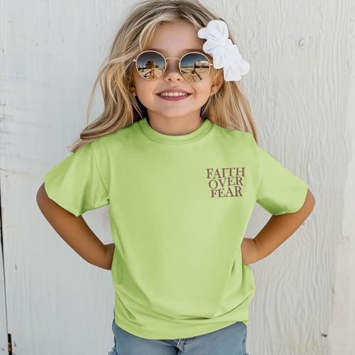 Image of Girls Faith Over Fear Christian Shirts for Kids Jesus God Bible Verse Religious Tshirt Cute Preppy Graphic Tees Tops