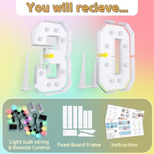 Image of Imprsv Colorful 4FT Marquee Numbers Light up Numbers 30 Birthday Decoration