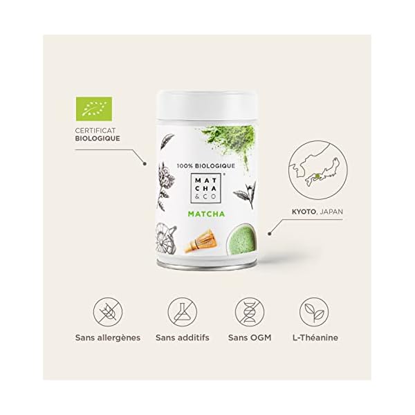 Matcha & CO | Thé Matcha Biologique Original 100% – Qualité Cérémonielle – Sans Pesticides – Poudre de Thé Vert du Japon – 30 g