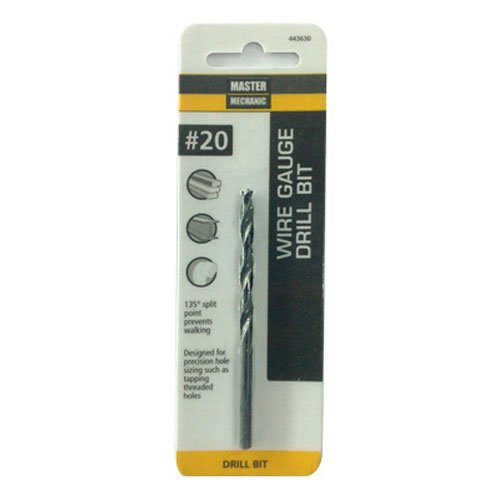 No. 20 Wire-Gauge Drill Bit — 3.25 in, Black Oxide Finish for Precise Hole Sizing