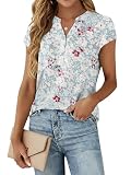 Cuptacc Bluse Damen V Ausschnitt Kurzarm Shirt Damen Sommer Festliche Blusen Top Lässig Einfarbig Tunika Grau Rosa Blumen, Groß L 42 44