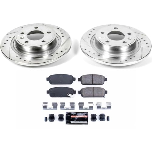 Image of PowerStop Rear Brake Kit for Buick Cascada 2016-19 |Verano 2012-17 |Cadillac ELR 2014-16 - Drilled and Slotted Disc Rotors with Carbon-Fiber Ceramic Brake Pads Replacement, K5552