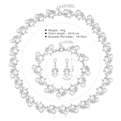 Rhinestone Pearl Wedding Jewelry Set for Bride Bridesmaid Bohemia Adjustable Beaded Crystal Bracelet Necklace Exaggerated Pearl Earring Set for Women3