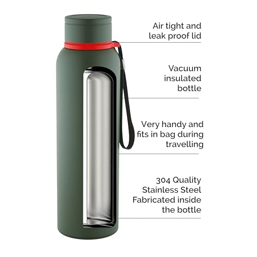 Image of Joyo Century Stainless Steel Bottle, 900 ml Water Bottles, Hot for 18 Hours & Cold for 24 Hours, Easy to Carry, Easy Grip, Rust Proof, Tea, Coffee, Office, Travel Bottle - Green