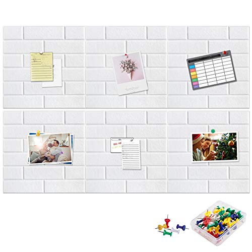Yoillione Pin Board Felt Board Tiles Self Adhesive Notice Board for Home decor and Office, Square White Bulletin Board Sticky DIY Memo Boards, Soundproof Acoustic Panels for Noise Reduction