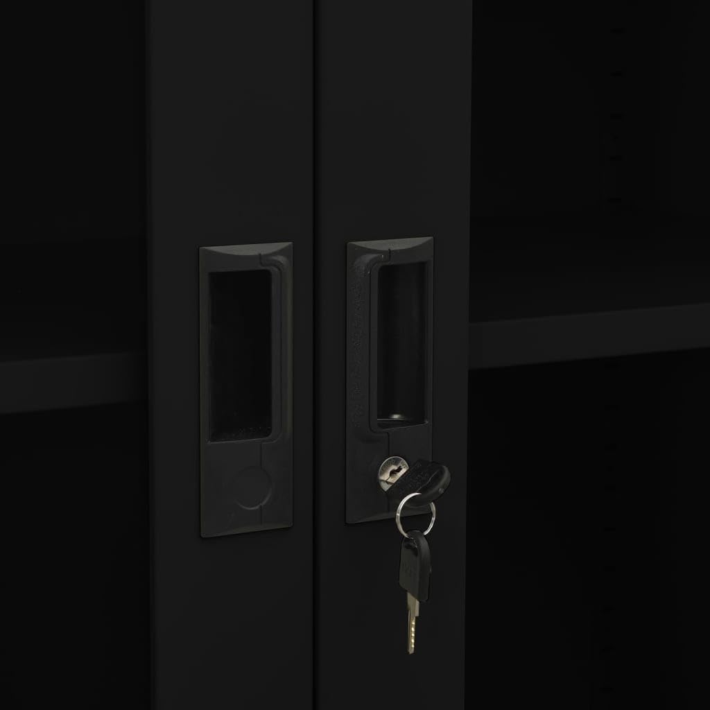 vidaXL Armario Oficina Mueble Archivador Armario Almacenamiento Archivos Documentos Organizador de Acero y Vidrio Templado Negro 90x40x180 cm