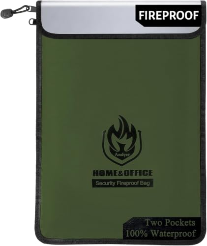 Image of Andyer 2 Pockets Fireproof Document Bag (15 inchx11 inch), Protect Values from Fire