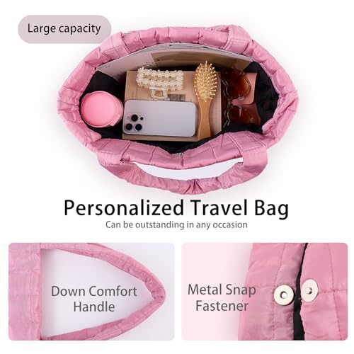 Van Fan & Shi Personalized Puffer Travel Tote Bags for Women, Custom Embroidered Quilted Purse with Name 5