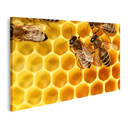 Tableau sur toile abeilles et cellules jaunes pour décoration murale