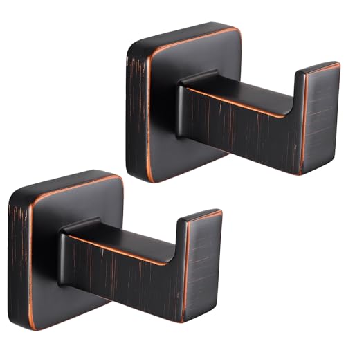 VerveoGemdy Oil Rubbed Bronze Square Wall Hanger Towel Hanger Wall Mounted Bathrobe Hook 2 Bathroom Hooks