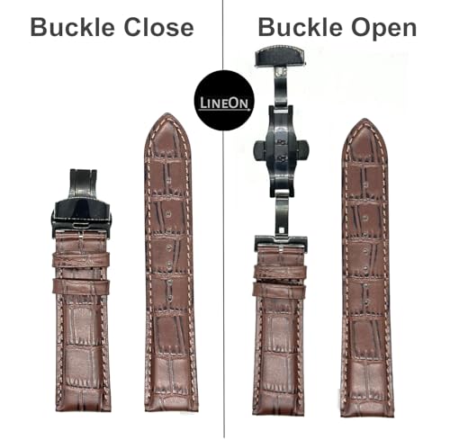 Image of Lineon 22mm Half Padded Premium Leather Mens Watch Strap with ButterFly Lock For Branded Watches Tool and Pins Include