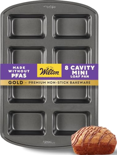 Wilton Gold Non-Stick Mini Loaf Pan, Stainless Steel, 8-Cavi...
