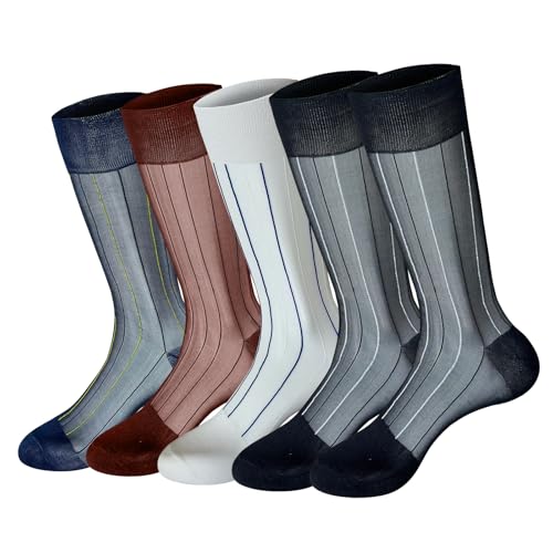 Cityelf 5 Pack Men Silky Socks Sheer Men Dress Socks Ultra Thin Nylon Sox Summer Cool Crew Socks