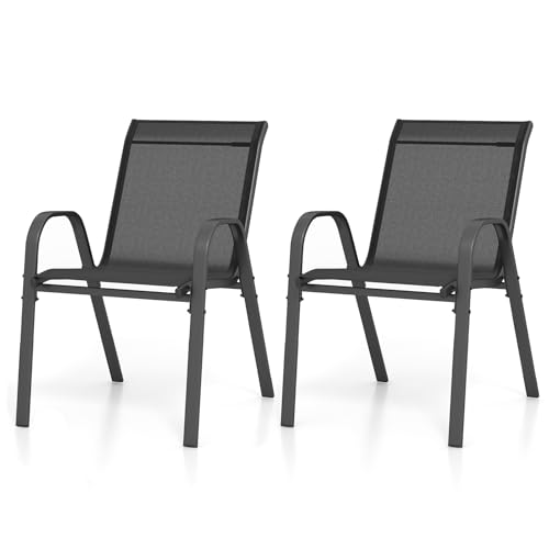 GOPLUS Lot de 2/4 Chaises de Jardin Extérieur en Métal et Textilène Respirant, Fauteuil de Jardin Empilable et Anti-dérapant avec Accoudoirs et Dossier,...