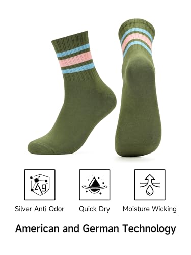 Image of Forony Women Tube Socks Anti Odor Crew Soft Combed Cotton Quick Dry Moisture Wicking Breathable Socks with Strips