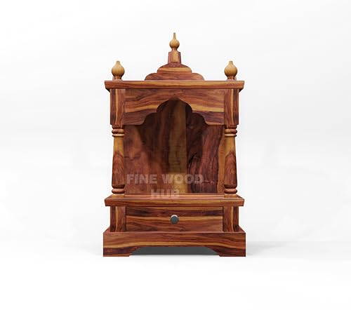 Image of Solid Sheesham Wood Wooden Mandir for Pooja Home Decoration Wall Mounten Beautiful Temple (Hight 75 X 42 X 28 CM)