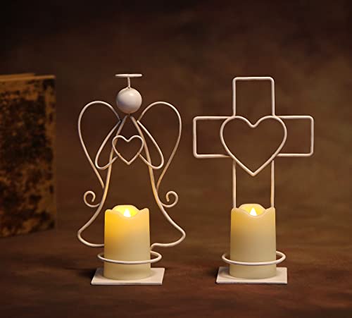 Wsgift Flameless Candle Holder, 9.25Inch Height Metal Cross Desktop Decor With Battery Operated Warm White Led Votive Candles For Wedding, Valentine's Day, Halloween, Christmas #TOP3