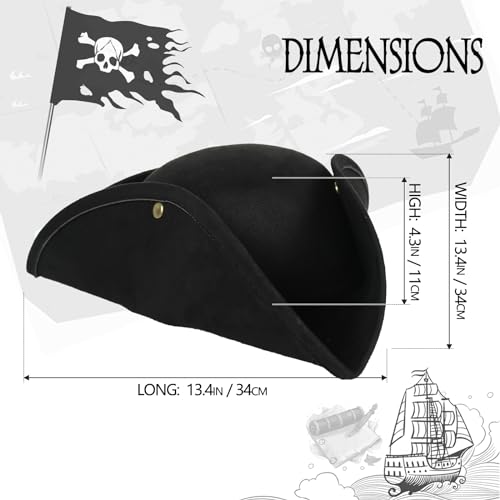 Image of HOMELEX Pirate Tricorn Hat for Adults Halloween Costume | Adult pirate tricorn hat in black, brown, or gold for Halloween, colonial costumes, parties, stage, and photos.