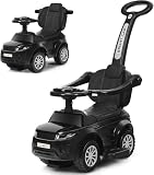 GYMAX 3 in 1 Kids Ride on Push Car, Push Along Car with Handle, Guardrails, Lights, Horn & Music, Underneath Storage, Toddler Sliding Toy for 1-3 Years Old Boys Girls (Black)