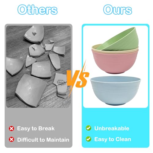 WYTNB 4Stks Unzerbrechliche Müslischalen, 700ml Kunststoff Suppenschüssel, Spülmaschinen und Wiederverwendbar Salatschüssel, Camping Snack Pastaschalen mit 4 Löffeln für Snack Frühstück