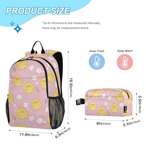 Kids Backpack Set with Lunch Box Chick Chicken Heart Star Preschool Backpack Bookbag School Bag Cute Backpack Set for Teen Girls Boys2
