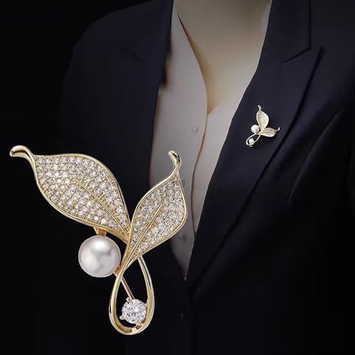 Image of Dainty Gold Crystal Flower Brooch Pin Shiny Zircon Pearls Floral Femininity Brooch Trendy Prom Costume Jewelry Accessories Gift for Women