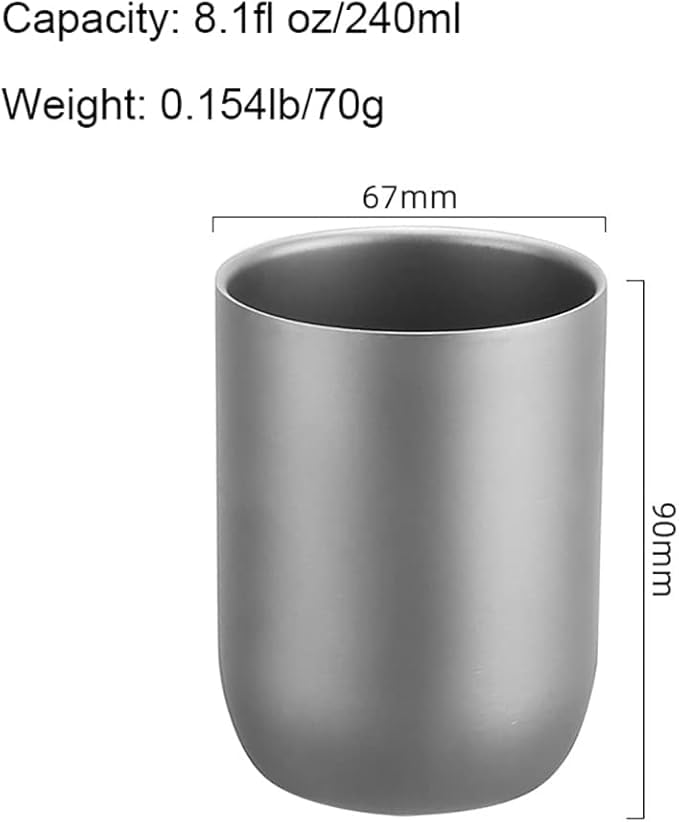 GUANGJUYUAN Double Walled Titanium Cup Insulated Mug Anti-scalding Outdoor Camping Tableware 240ml