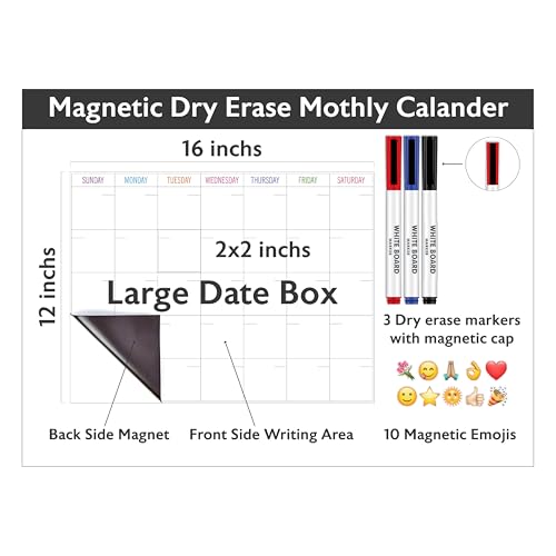 Image of WallDesign Daily Planner Monthly Calendar Whiteboard Fridge Magnet (16x12 Inch) - Dry Erase To Do List for Home, Family, Personal, Students - Organize & Complete Tasks On Time - Includes 3 Marker Pens